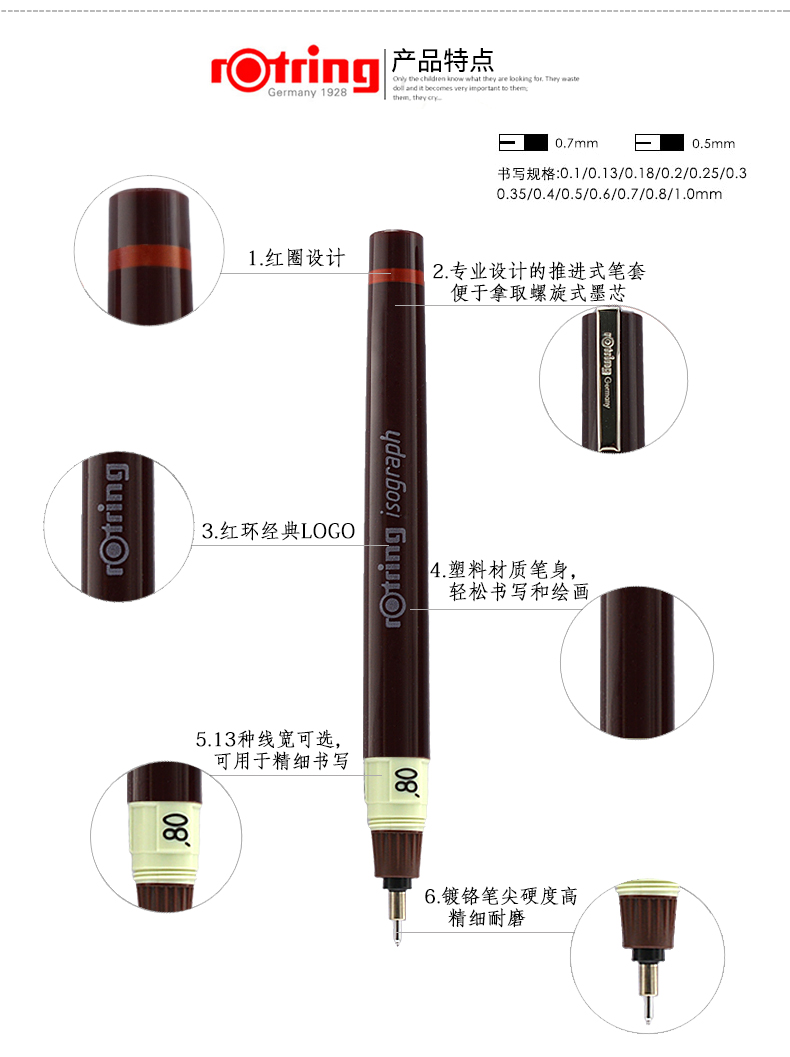 德国红环针管笔Isogra可加墨水勾线笔绘图工程师设计草图笔0.1mm-图2