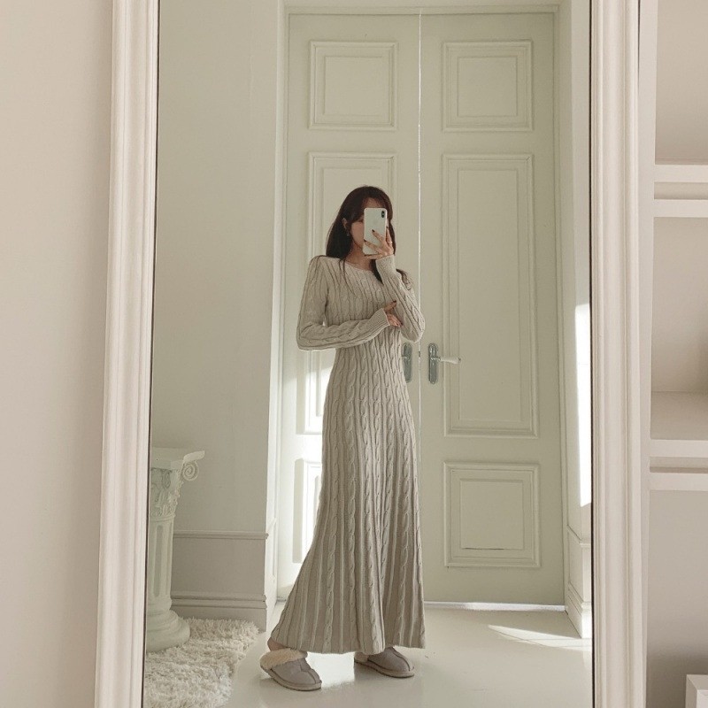 女款正品法式可爱简约纹理连衣裙 cafe24海外连衣裙