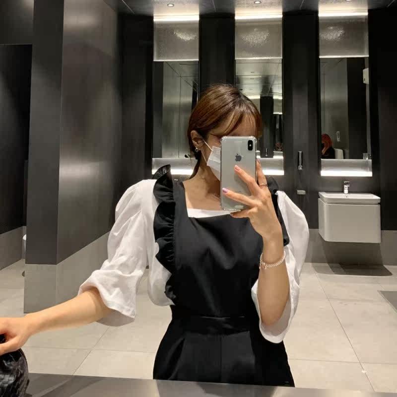 韩国there she is褶边宽松连体裤 cafe24海外连体衣/裤