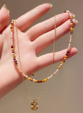 2025新款复古高级感双层串珠项链女小众设计感锁骨链毛衣链配饰