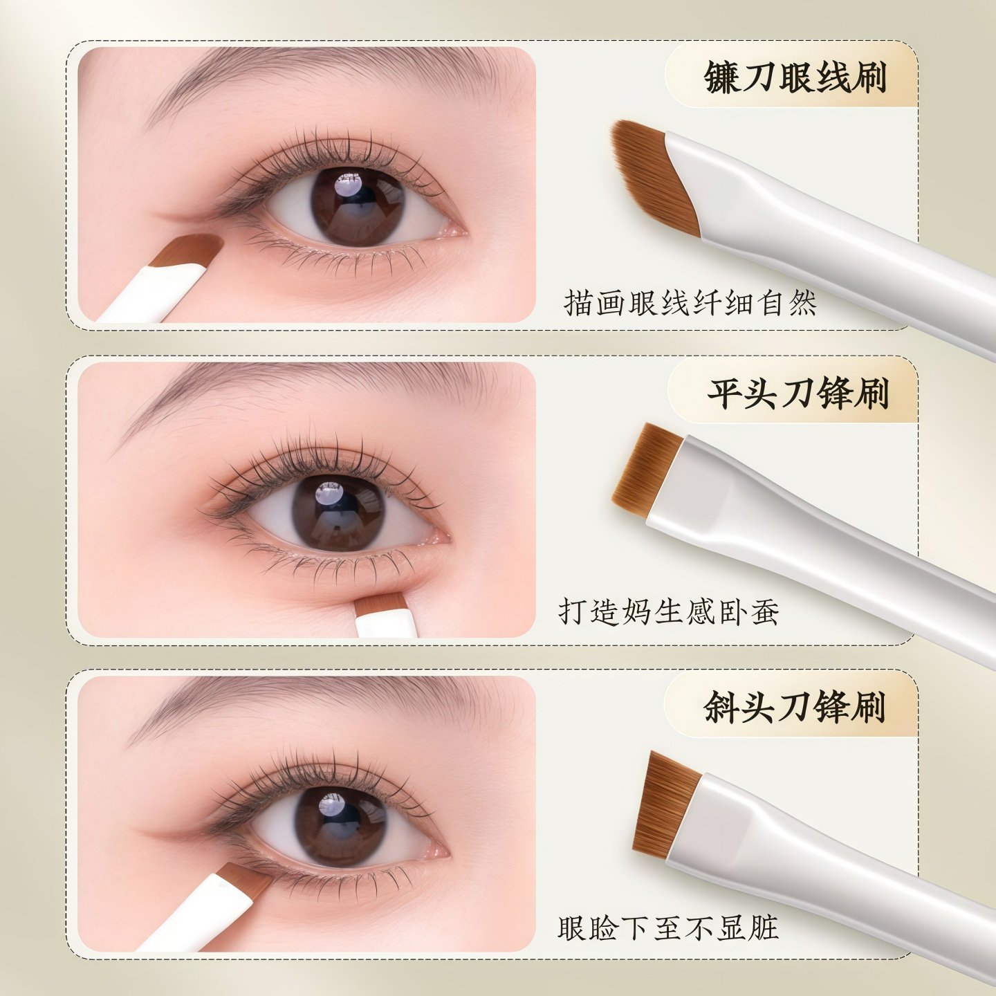 镰刀眼线刷超薄扁平头极细刀锋眼线刷下至斜角眉刷鼻影卧蚕三件套,淘宝优惠券,粉丝福利购,淘宝优惠卷