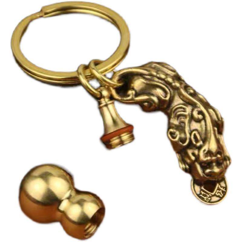 中国风纯黄铜复古貔貅装满朱砂葫芦钥匙扣创意个性汽车钥匙小饰品,淘宝优惠券,粉丝福利购,淘宝优惠卷
