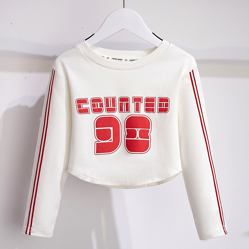 女童短款上衣春秋装紧身洋气时髦小衫黑白色儿童网红炸街长袖T恤,淘宝优惠券,粉丝福利购,淘宝优惠卷