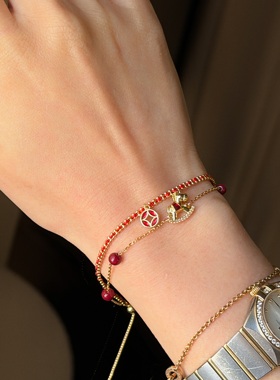 上新-10韩国小马编织红绳爱心吊坠手绳手链女个性手饰过年本命年