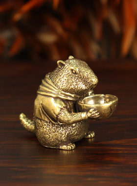 新款纯铜土拨鼠中式办公室茶摆件