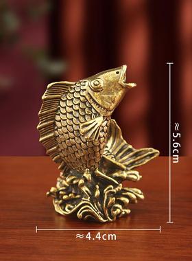 实心纯黄铜鲤鱼跃龙门桌面摆件
