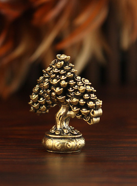 新款元宝发财树黄铜实心摆件