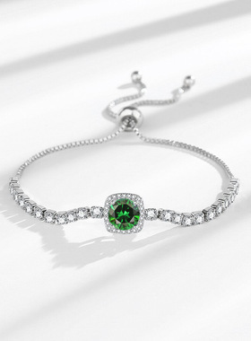 AB原创设计两克拉公主方包手链女小众银色链条可调节时尚百搭饰品