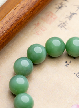 【夏半】和田玉碧玉12mm猫眼圆珠单圈手串中式贵气（多样性发货）