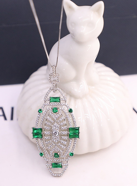 欧美宫廷复古几何形绿钻项链