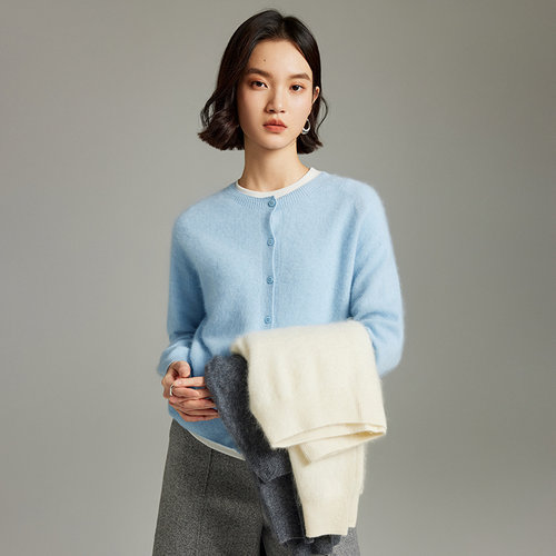 都市圆领山羊绒针织开衫女MOFAN摩凡2025冬装新款保暖亲肤羊绒衫 - 图0