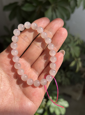 和田玉藕粉冰底起荧光圆珠手串