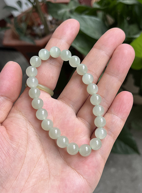 和田玉8mm圆珠晴水湖水绿手串