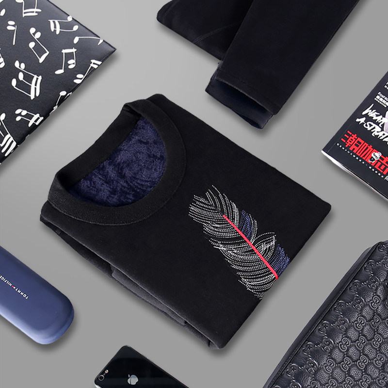 南极人男士保暖加绒青少年圆领内衣 南极人兴特保暖套装