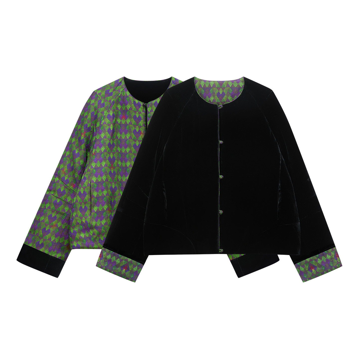 大象和长颈鹿 墨林花间 真丝丝绒两面穿新中式棉衣 温润 601125