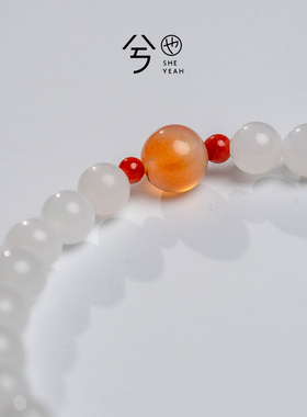 大拉原创新中式天然和田白玉手串荔枝酒手链南红玛瑙女神节送闺蜜