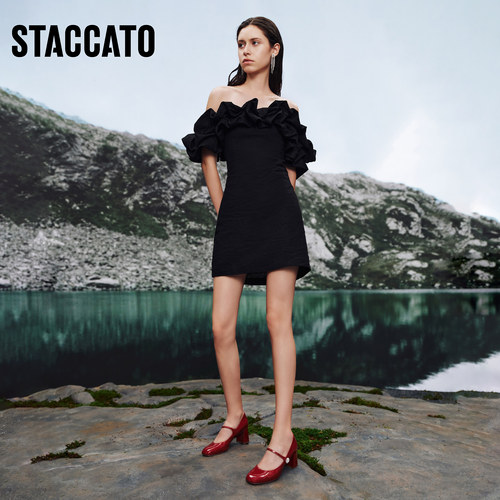 思加图新款樱桃甜心玛丽珍法式流行粗高跟复古增高红色黑色单鞋女 - 图1