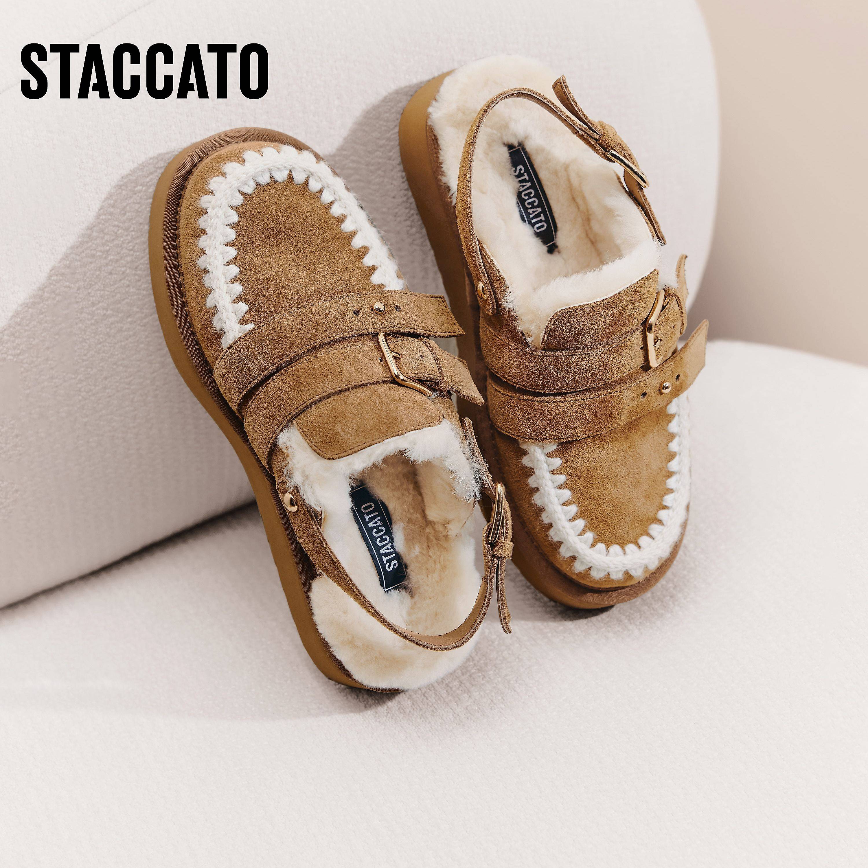 思加图冬季新款复古毛毛鞋增高加绒保暖半拖勃肯鞋女L6388DH5,淘宝优惠券,粉丝福利购,淘宝优惠卷