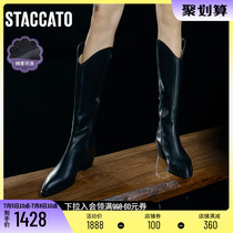 STAACCATO Winter new Inn Wind riding boots denim boots and knee boots female leather long boots D5141DG1