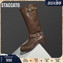 Thagatu 2023 Winter new Inn Wind West Cowboy Boots Plus Suede High Cylinder Boots Coarse Heel Women Boots S6633DG3