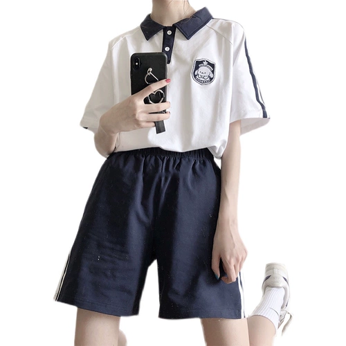 Спортивный костюм, хлопковая японская школьная юбка, шорты для школьников, комплект, для бега, короткий рукав