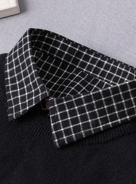 春秋韩版棉磨毛格子装饰假衣领