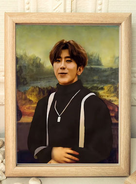蒙娜丽坤的微笑达芬奇真迹画搞笑装饰画蔡徐坤肖像挂画创意礼物潮