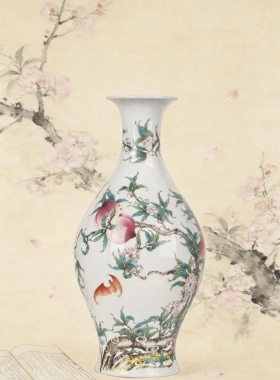 景德镇陶瓷瓷器仿古九桃图花瓶大号客厅中式家居电视装饰摆件花瓶