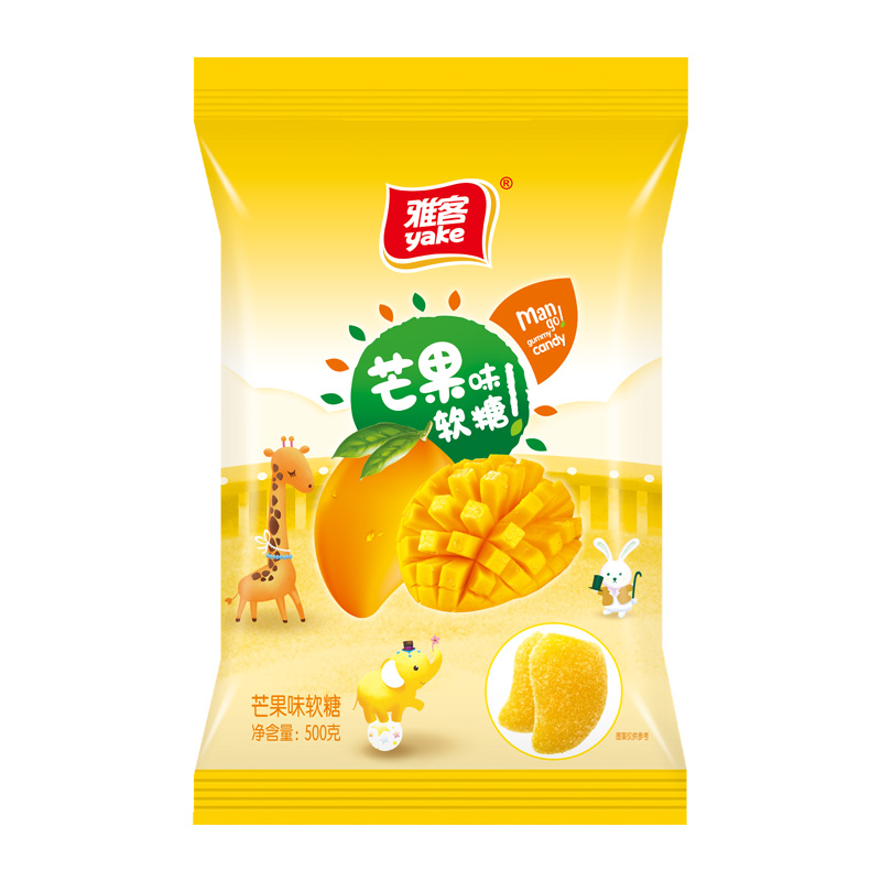 雅客芒果软糖水果口味休闲糖果芒果味软糖婚庆喜糖500g*3袋装糖果