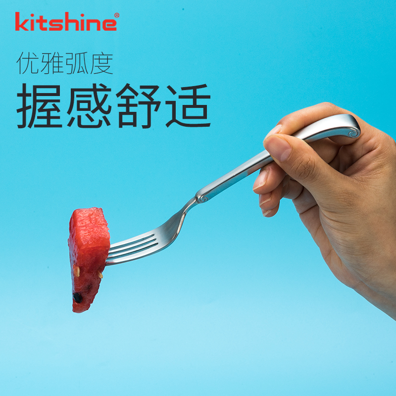 韩国进口304不锈钢西餐勺长柄搅拌勺圆勺成人饭勺西餐叉水果叉子