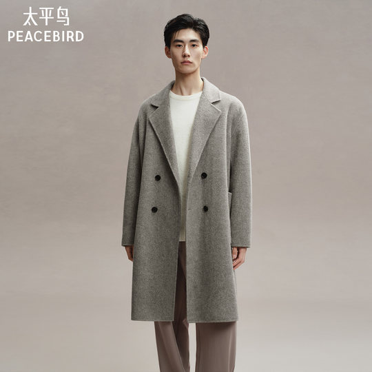 Peacebird men's wool coat winter long double-sided wool coat