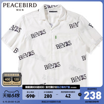 Mortbird Mens Dress Shirt Man Short Sleeve Casual Letter White Shirt Tide B3CJB2414