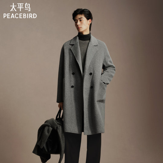 Peacebird men's wool coat winter long double-sided wool coat