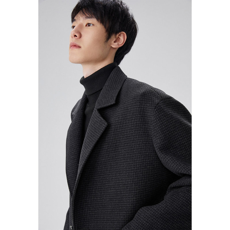 太平鸟男装2023春季新款纹毛呢大衣 太平鸟男装毛呢大衣