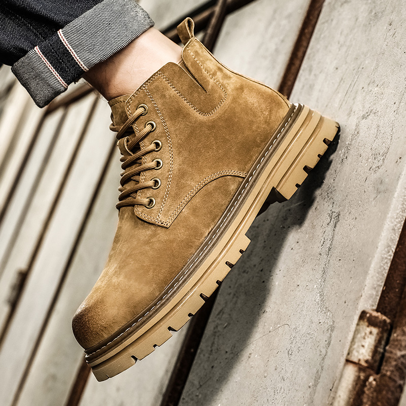 纽宾森男鞋秋冬马丁靴男真皮软底休闲加绒工装靴中帮百搭潮男靴子 - 图0