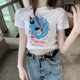 甜辣风bm粉色短袖t恤女夏季设计感小众修身高腰卡通印花短款上衣