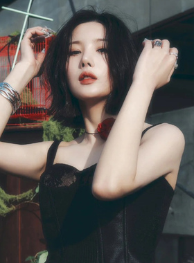 权恩妃同款山茶花项链女choker黑色玫瑰花颈链甜酷辣妹锁骨链绑带