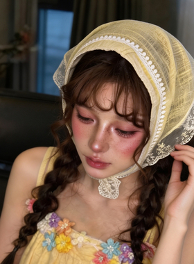 法式复古防晒黄色三角巾女春秋甜美氛围感薄包头巾高级感丝巾屁帘