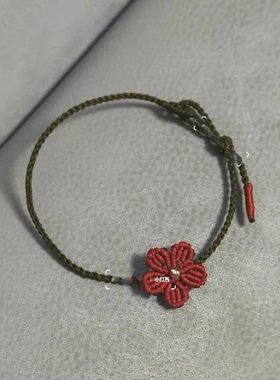 小红书一朵小红花手绳春意盎然极细手绳手链甜美简约可爱闺蜜礼物