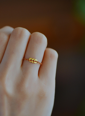 手工编织极简红金钱币戒指新中式mini钱串子编绳戒指高级感食指戒