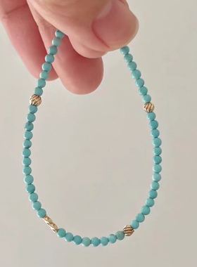 天然绿松石手链珍珠串珠极细手链女生高级手串轻奢小众精致叠戴