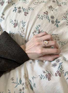 新中式国风海棠花卉戒指女开口指环时尚百搭显白立体花朵食指戒