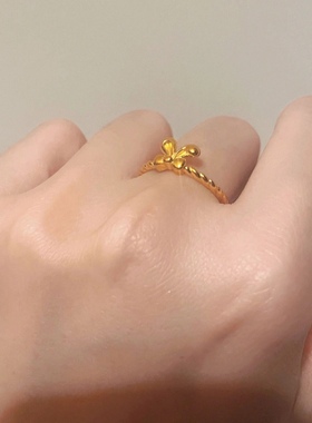 小红书新款兔耳朵蝴蝶结戒指转运可调节ins小众设计送女友礼物