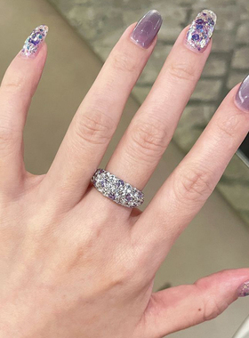 紫色满天星戒指春日九紫离火紫钻戒指法式轻奢精致粉色红刚戒指