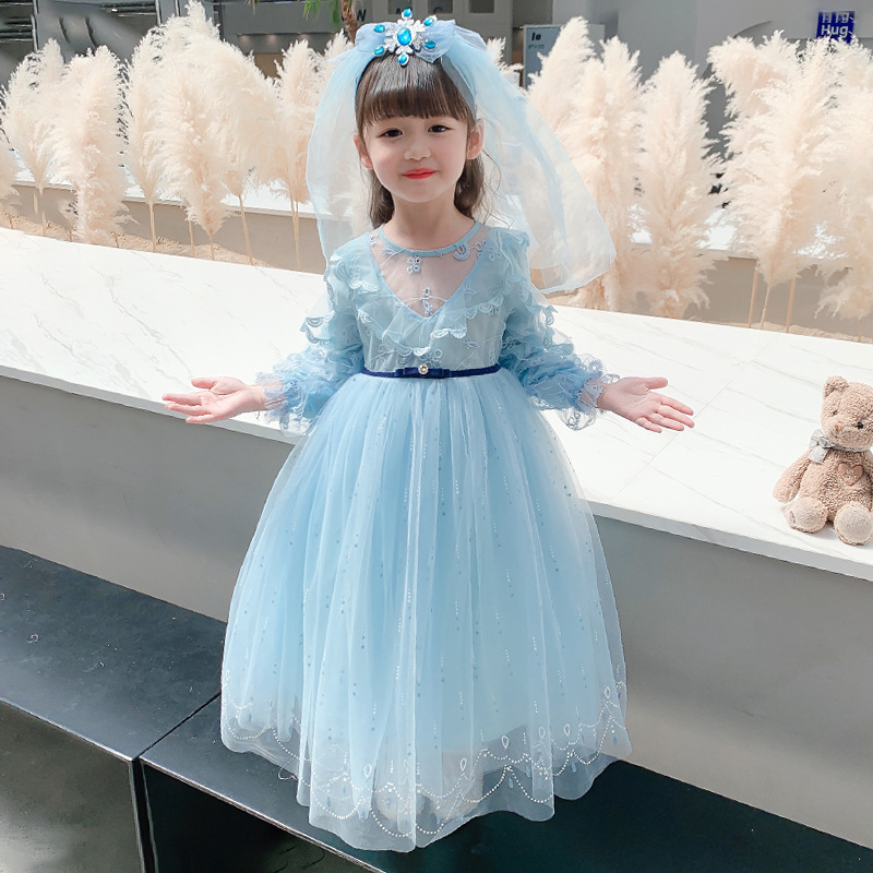 女童秋冬连衣裙2025新款冰雪奇缘爱莎公主裙子中小童白雪连衣裙新 - 图1