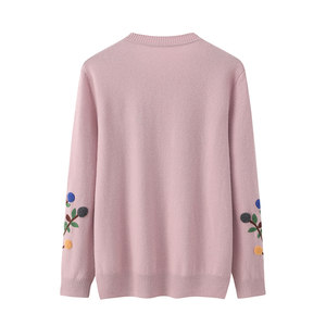 鄂尔多斯市产妈妈秋冬装100%羊绒衫宽松绣花针织打底衫毛衣女新款