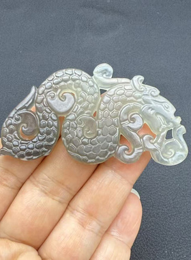 岫玉仿古龙吊坠挂件雪花玉凤凰