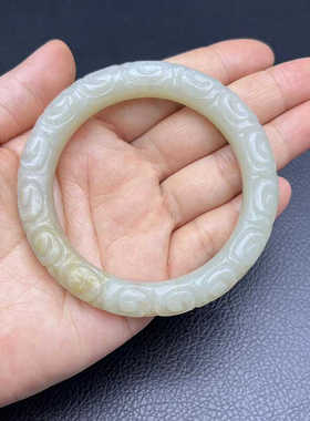 青白玉祥云纹玉手镯青白玉女款