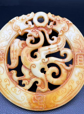 仿古做旧双龙玉佩玉璧复古双面镂空雕刻单凤圆璧摆件古风影视道具