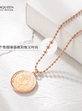 日韩钛钢包18k金女王钱币项链
